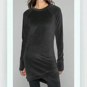 Athleta Velour Criss Cross Long Sleeve Dress Womens Sm Gray Minimalist Cozy Soft